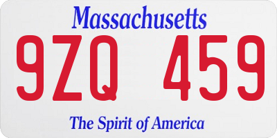 MA license plate 9ZQ459