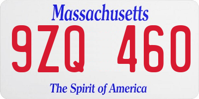 MA license plate 9ZQ460