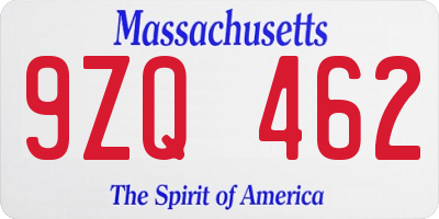 MA license plate 9ZQ462