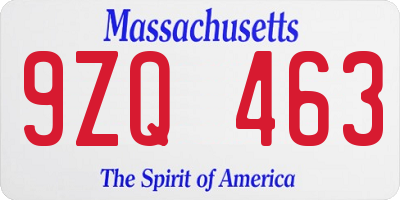 MA license plate 9ZQ463