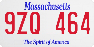 MA license plate 9ZQ464