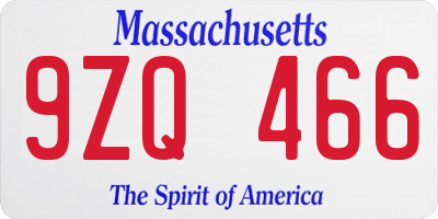 MA license plate 9ZQ466