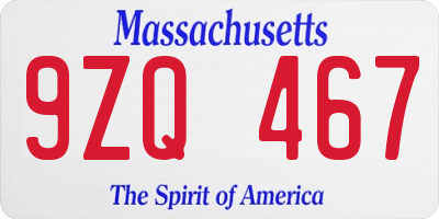 MA license plate 9ZQ467