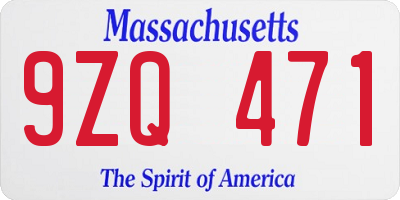 MA license plate 9ZQ471