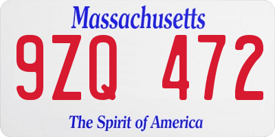 MA license plate 9ZQ472