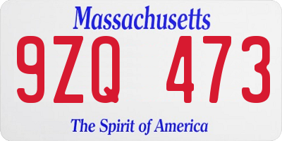 MA license plate 9ZQ473