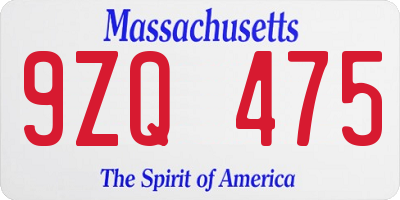 MA license plate 9ZQ475