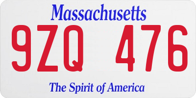 MA license plate 9ZQ476