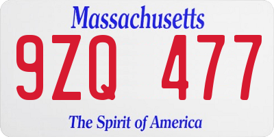 MA license plate 9ZQ477