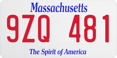 MA license plate 9ZQ481