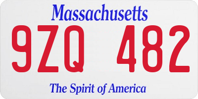 MA license plate 9ZQ482