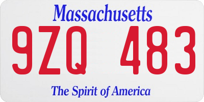 MA license plate 9ZQ483