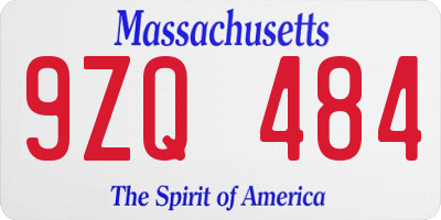 MA license plate 9ZQ484