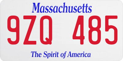 MA license plate 9ZQ485