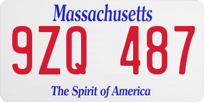 MA license plate 9ZQ487