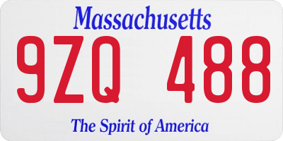 MA license plate 9ZQ488