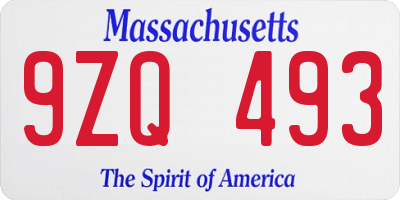 MA license plate 9ZQ493