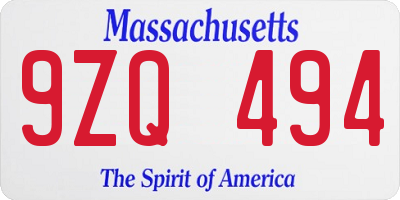 MA license plate 9ZQ494