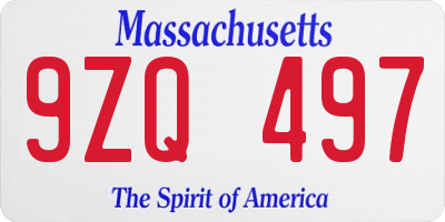 MA license plate 9ZQ497