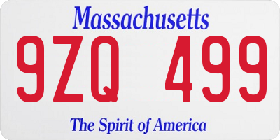 MA license plate 9ZQ499