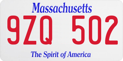 MA license plate 9ZQ502