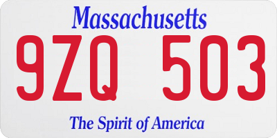 MA license plate 9ZQ503