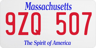 MA license plate 9ZQ507