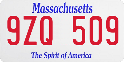 MA license plate 9ZQ509