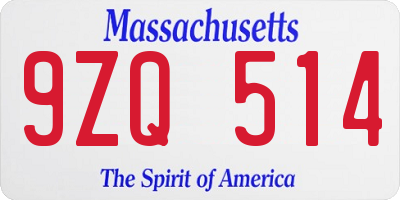MA license plate 9ZQ514