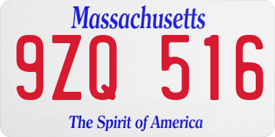 MA license plate 9ZQ516