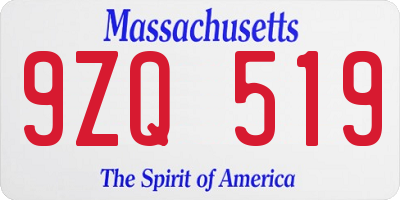 MA license plate 9ZQ519