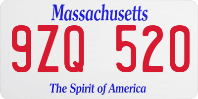 MA license plate 9ZQ520