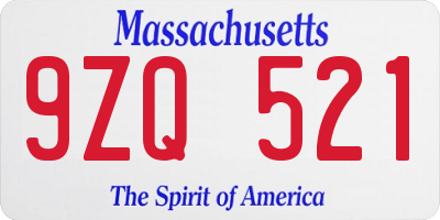 MA license plate 9ZQ521