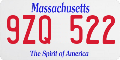 MA license plate 9ZQ522