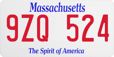 MA license plate 9ZQ524