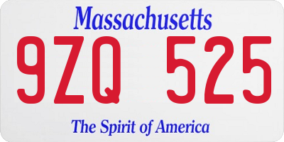 MA license plate 9ZQ525