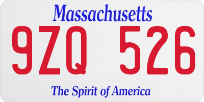 MA license plate 9ZQ526