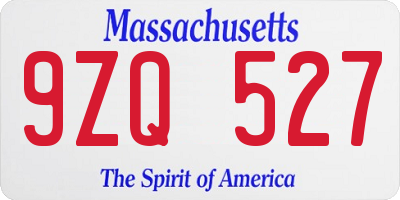 MA license plate 9ZQ527