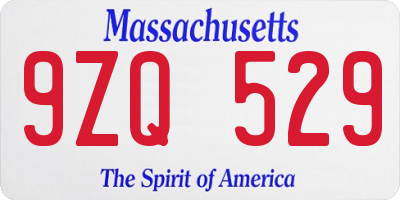 MA license plate 9ZQ529