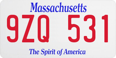 MA license plate 9ZQ531