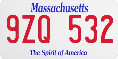 MA license plate 9ZQ532
