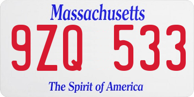 MA license plate 9ZQ533