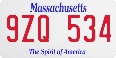 MA license plate 9ZQ534