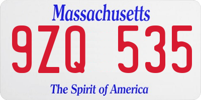 MA license plate 9ZQ535