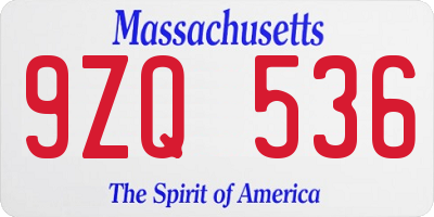 MA license plate 9ZQ536