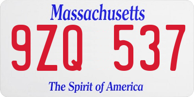 MA license plate 9ZQ537