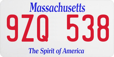MA license plate 9ZQ538