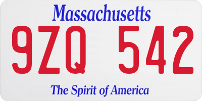 MA license plate 9ZQ542