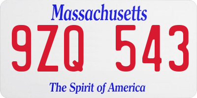 MA license plate 9ZQ543