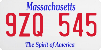 MA license plate 9ZQ545